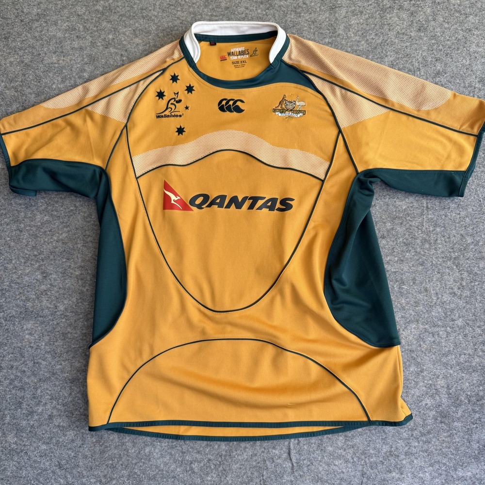 Vintage Australia‎ Wallabies Jersey Mens 2XL Gold Green Rugby Union Qantas Shirt